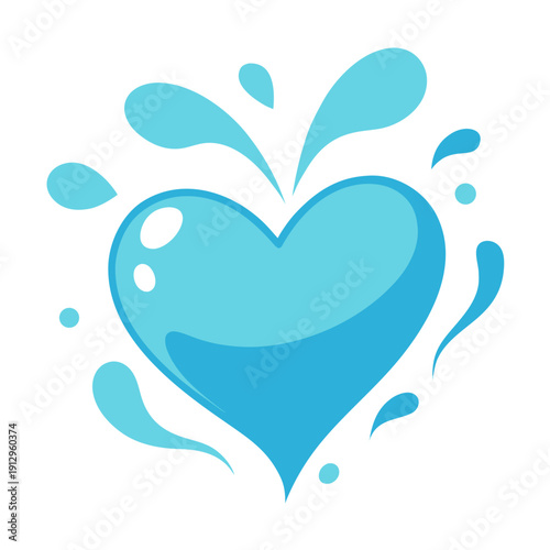 A blue heart icon with water droplets splashing out of it, symbolizing love and hydration.