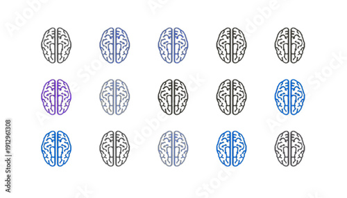 Brain Line Icon Set Neurology Mind Intelligence Medical Brain Outline Vector Collection Monochrome And Blue Variations. Ai generated