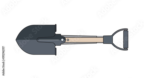 Shovel with wooden handle and metal blade, viewed from the side, used for digging in various environments