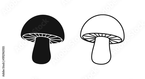 Two mushrooms illustration, black and white mushroom drawing, fungus artwork Vector