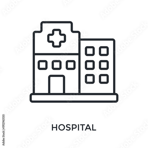 Hospital Icon Outline Style. Vector Illustration For Graphic Design