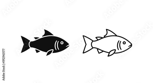 Two black and white fish illustration vector design, simple and minimalist style Vector
