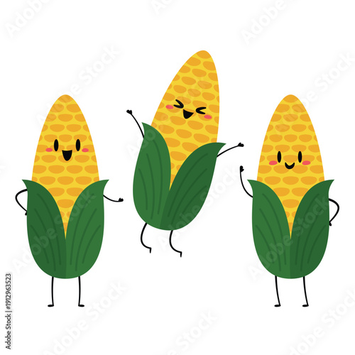 Corn cartoon vector. Cute vegetable vector character isolated on white. Corn mascot.