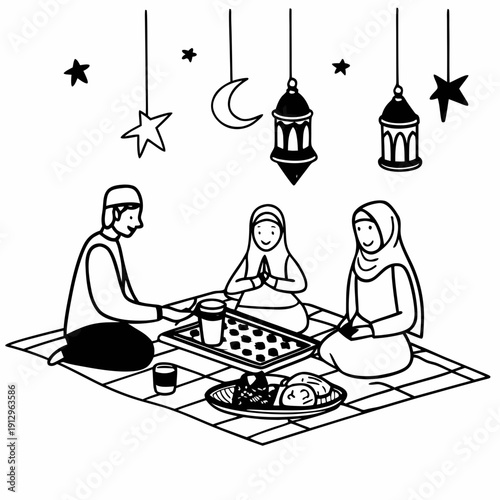 Cartoon style vector illustration of a Buddhist temple with people in a humorous comic scene