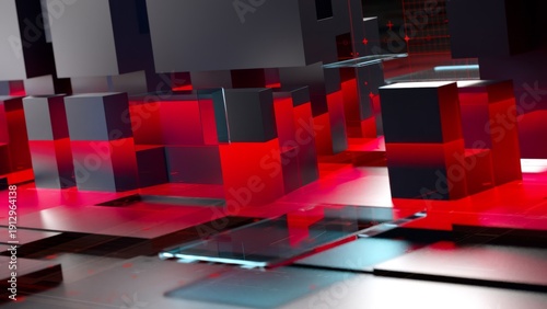 Futuristic Digital Interface featuring Floating Cubes