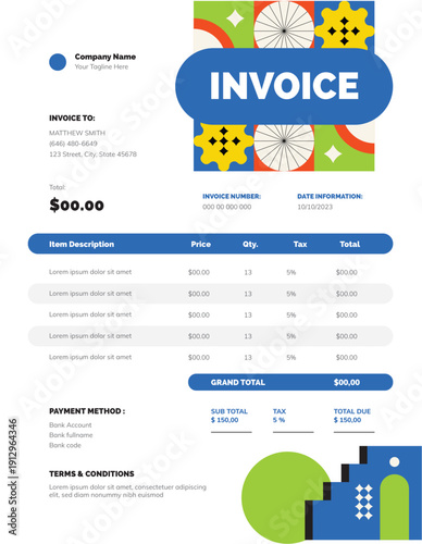 Blue And Yellow geometric Invoice 