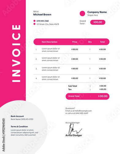 Pink And Black geometric Invoice 
