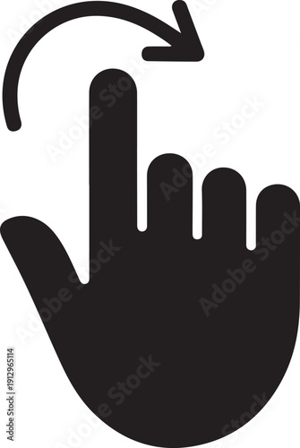 Hand gesture icon showing a finger swiping or rotating to the right direction on white background isolated on white background, illustration