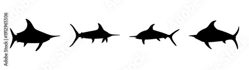 Four Silhouette Marlin Fish Swimming, Flat Design Vector Illustration