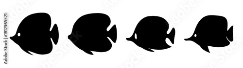 Silhouette of Butterflyfish Swimming in Water vector illustration