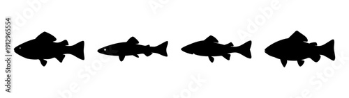 Set of fish silhouettes in flat design vector illustration