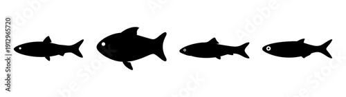 School of Herring Fish Silhouettes, Flat Design Vector Illustration