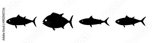King Mackerel Fish Silhouettes Set, Marine Life Vector Illustration