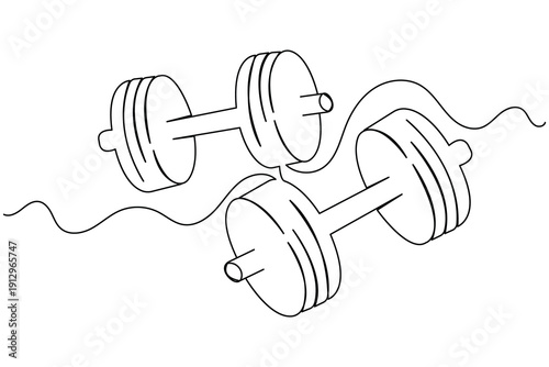 Continuous one line style dumbbell icon for fitness motivation and healthy lifestyle