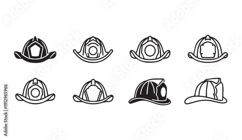 Firefighter Helmet Icons Collection: Different Styles and Designs