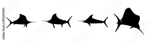 Sailfish Silhouettes Set, Ocean Creatures, Flat Design vector illustration