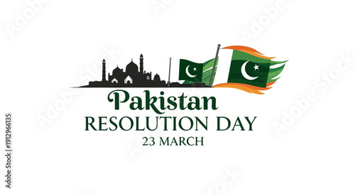 Pakistan resolution day celebration with national flag and landmark