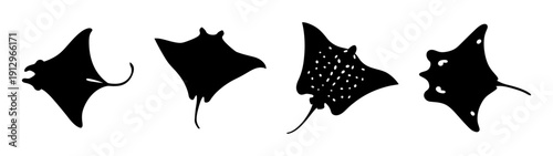 Spotted Eagle Ray Silhouettes in Various Poses Flat Design vector illustration
