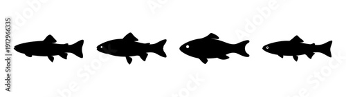 Trout Fish Silhouettes Set in Flat Design Style vector illustration