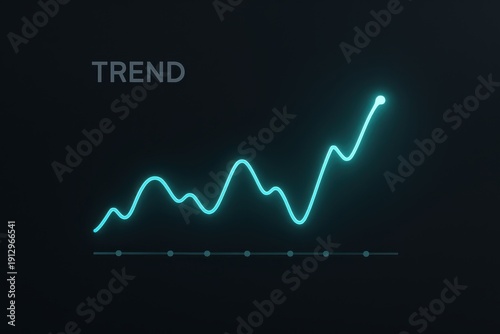 Neon Trend Line Graph on Dark Background, Financial Analytics Sparkline Chart for Business Growth and Market Performance
