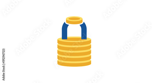 Golden coins stack with lock.