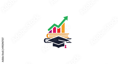 Graduation Cap with Rising Graph Illustration.