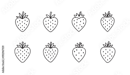 Hand Drawn Strawberry Icons Set - Simple Line Art Fruit Graphics