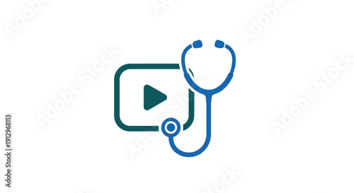 Medical stethoscope on play button icon.
