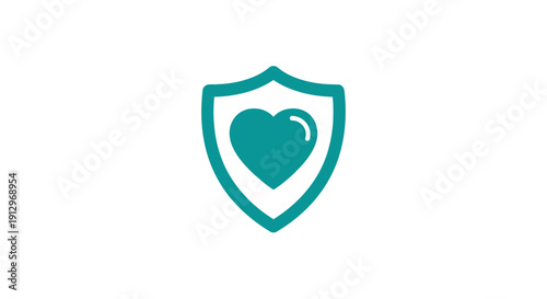 Shield Icon with Heart Inside Protection.