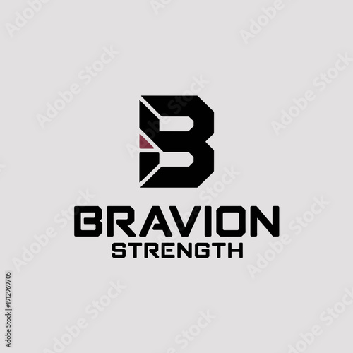 Bravion Strength Geometric Monogram Logo Vector Illustration for Fitness and Gym Brands
