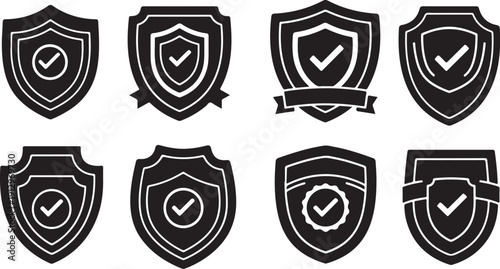 Set of black and white security shield icons verified