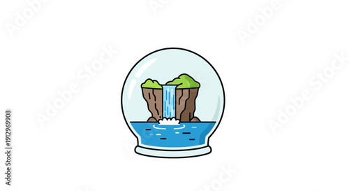 Snow globe with island landscape inside.