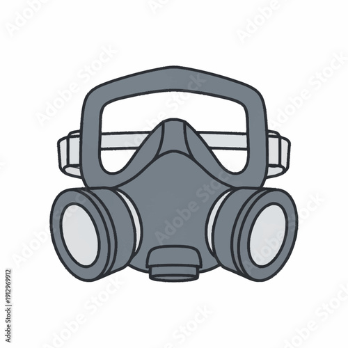 Gray Gas Mask with Filters and Goggles for Protection.