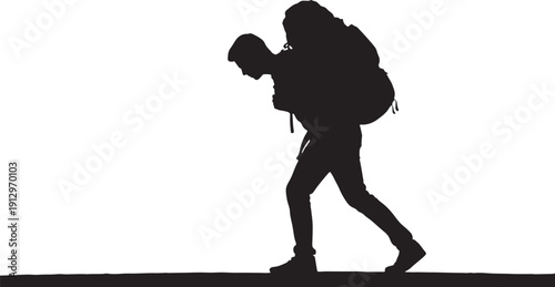 vector silhouette of a man walking with a heavy backpack