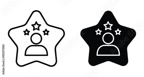Set of outline and solid icons representing user experience rating and satisfaction