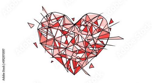 Abstract red heart illustration isolated on white background concept design