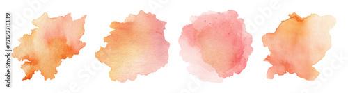 Peach watercolor splash on white paper, featuring soft coral and nude hues with gentle brush textures ideal for elegant frames and subtle artistic backgrounds.