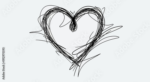 Abstract scribble heart symbol on white background for love and romance design