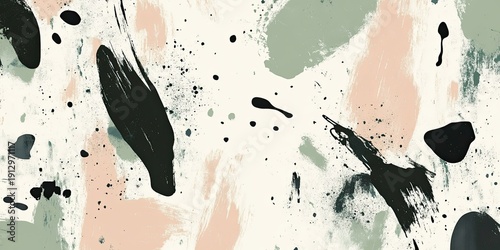 Abstract hand-drawn shapes, plants, and nature elements in sage green, neutral beige, and dusty pink 