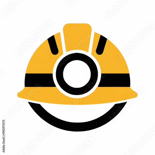 Yellow Hard Hat with Headlamp Icon for Safety and Construction.