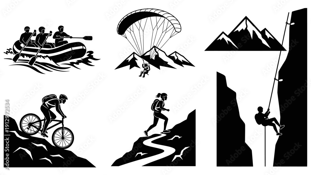 Obraz premium Adventure Sports Silhouettes Mountain Activities.