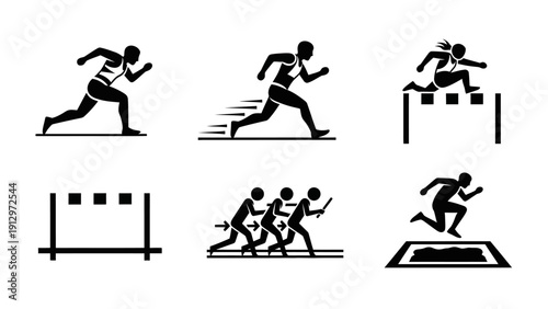 Athlete Silhouettes Running and Hurdling.
