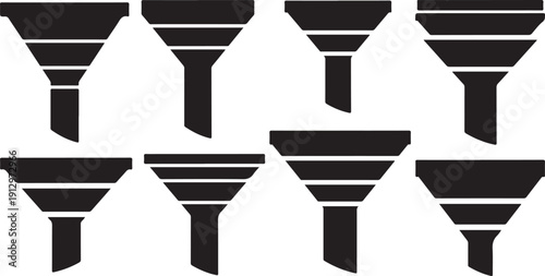 Black and white funnel icons in a seamless pattern