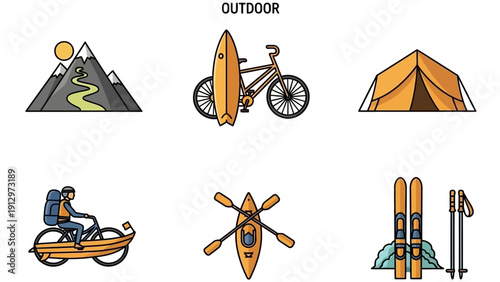 Collection of Outdoor Adventure Icons and Symbols.