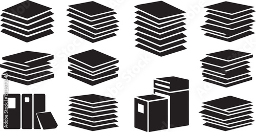 Collection of black and white floppy disk icons stacked