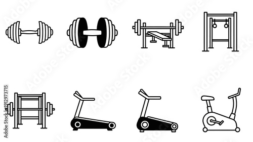 Gym Equipment Icons Set Fitness Training.