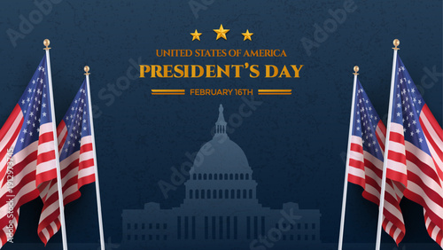 Presidents Day USA Flags and Capitol Building Vector Background
