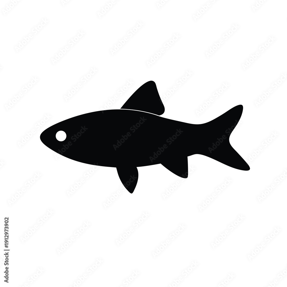 Obraz premium Black Silhouette Fish Icon Flat Design Vector Illustration