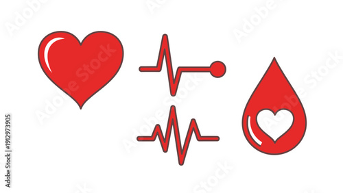 Heartbeat and Blood Drop Icons Representing Health.