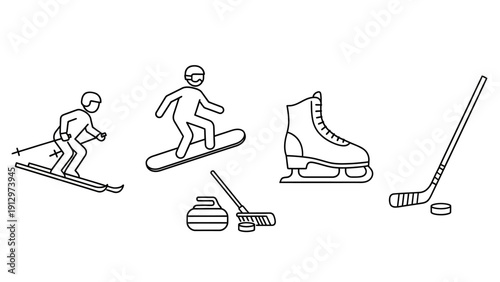 Ice Hockey Skating Equipment Line Drawings.